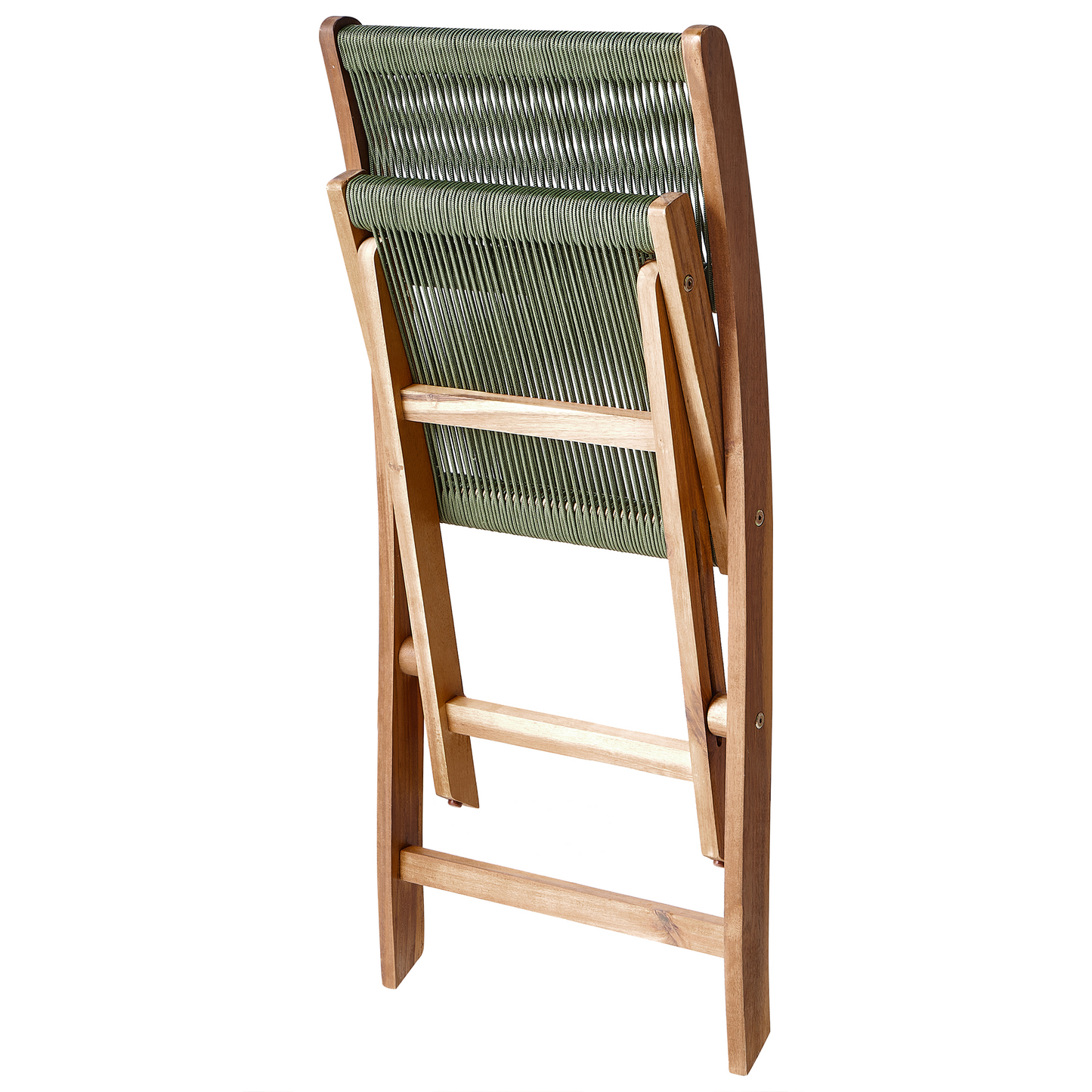 Set Of 2 Green Acacia Wood Rope Folding Garden Chairs