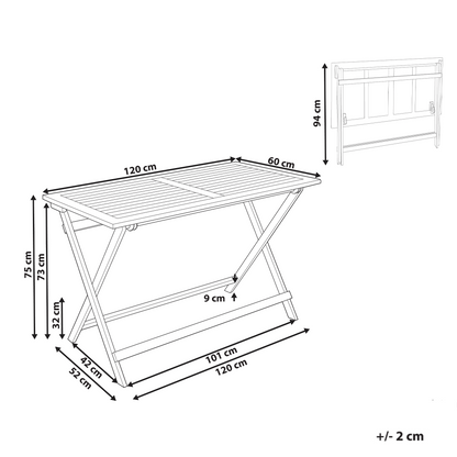 Garden Dining Table Brown Acacia Wood 120 x 60 Foldable