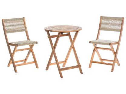 3 Piece Bistro Set Beige Acacia Wood Folding Slatted Design Scandinavian Modern Outdoor