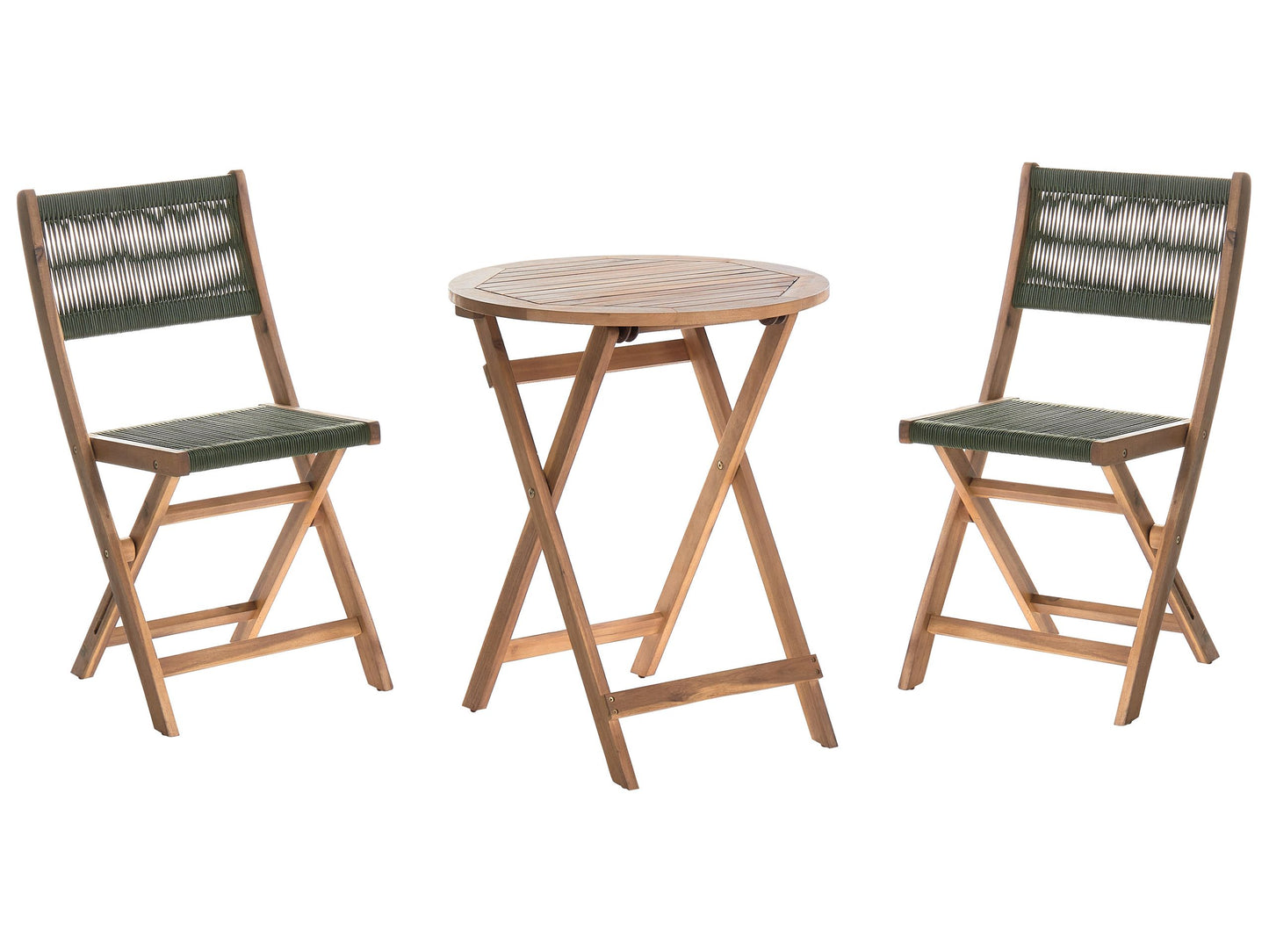 Acacia Wood 3 Piece Folding Bistro Set Green Slatted Design Scandinavian Modern