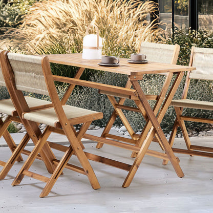 Beige Acacia Wood Garden Dining Set 120 x 60cm With Foldable Table And 4 Chairs