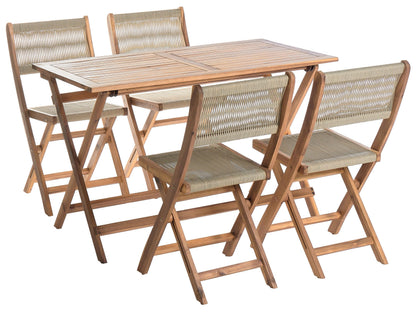 Beige Acacia Wood Garden Dining Set 120 x 60cm With Foldable Table And 4 Chairs