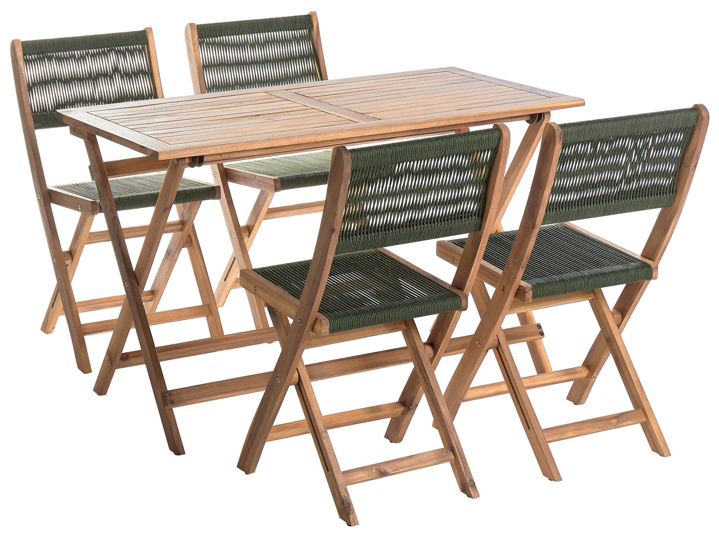 Garden Dining Set Green Acacia Wood Table 120 x 60cm 4 Chairs
