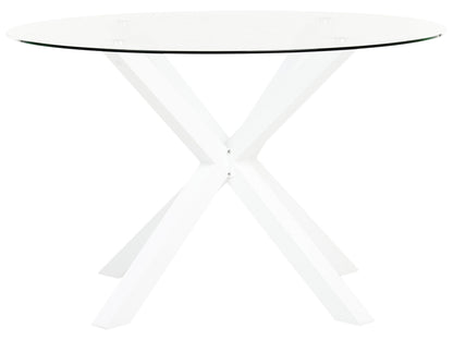 Garden Dining Table White Aluminium Legs Round Glass Top 120cm Outdoor Modern
