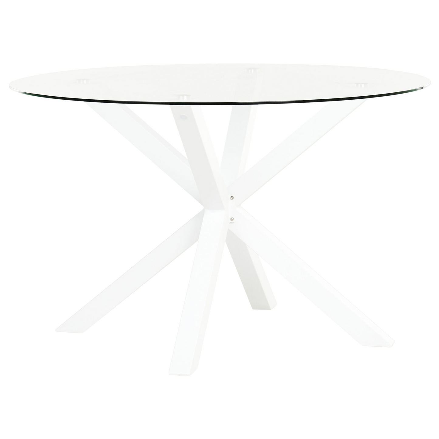 Garden Dining Table White Aluminium Legs Round Glass Top 120cm Outdoor Modern