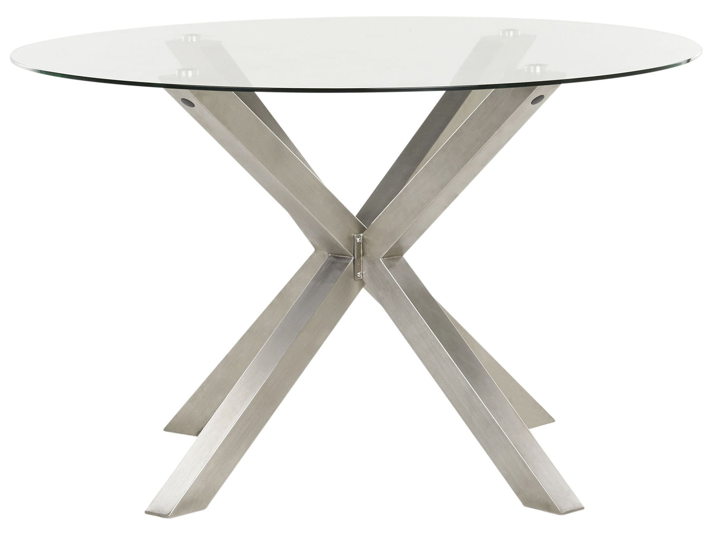 Outdoor Garden Dining Table Round Transparent Glass Top 120cm Silver Stainless Steel Frame