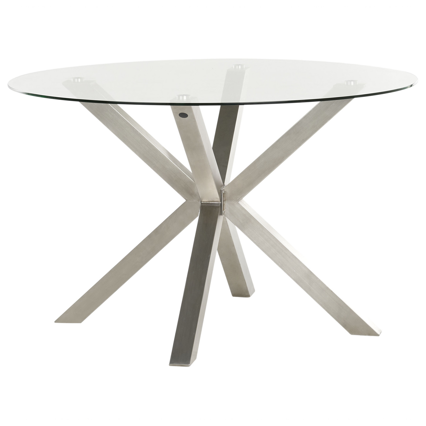 Outdoor Garden Dining Table Round Transparent Glass Top 120cm Silver Stainless Steel Frame