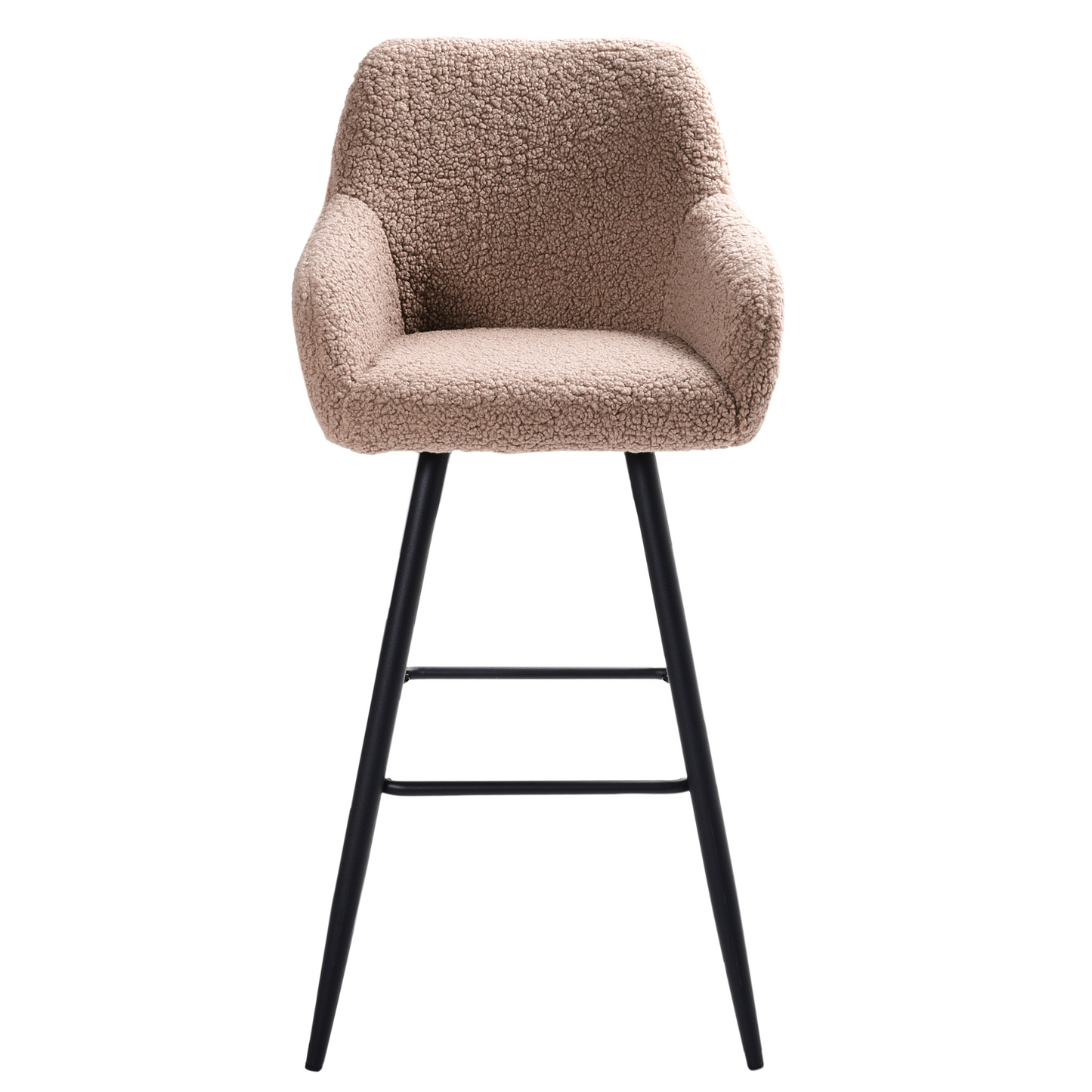 Taupe Boucle Bar Stool Set of 2 With Arms and Backrest Black Metal Legs