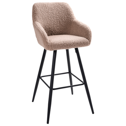 Taupe Boucle Bar Stool Set of 2 With Arms and Backrest Black Metal Legs