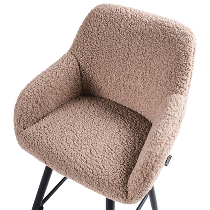 Taupe Boucle Bar Stool Set of 2 With Arms and Backrest Black Metal Legs