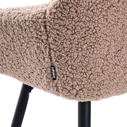Taupe Boucle Bar Stool Set of 2 With Arms and Backrest Black Metal Legs