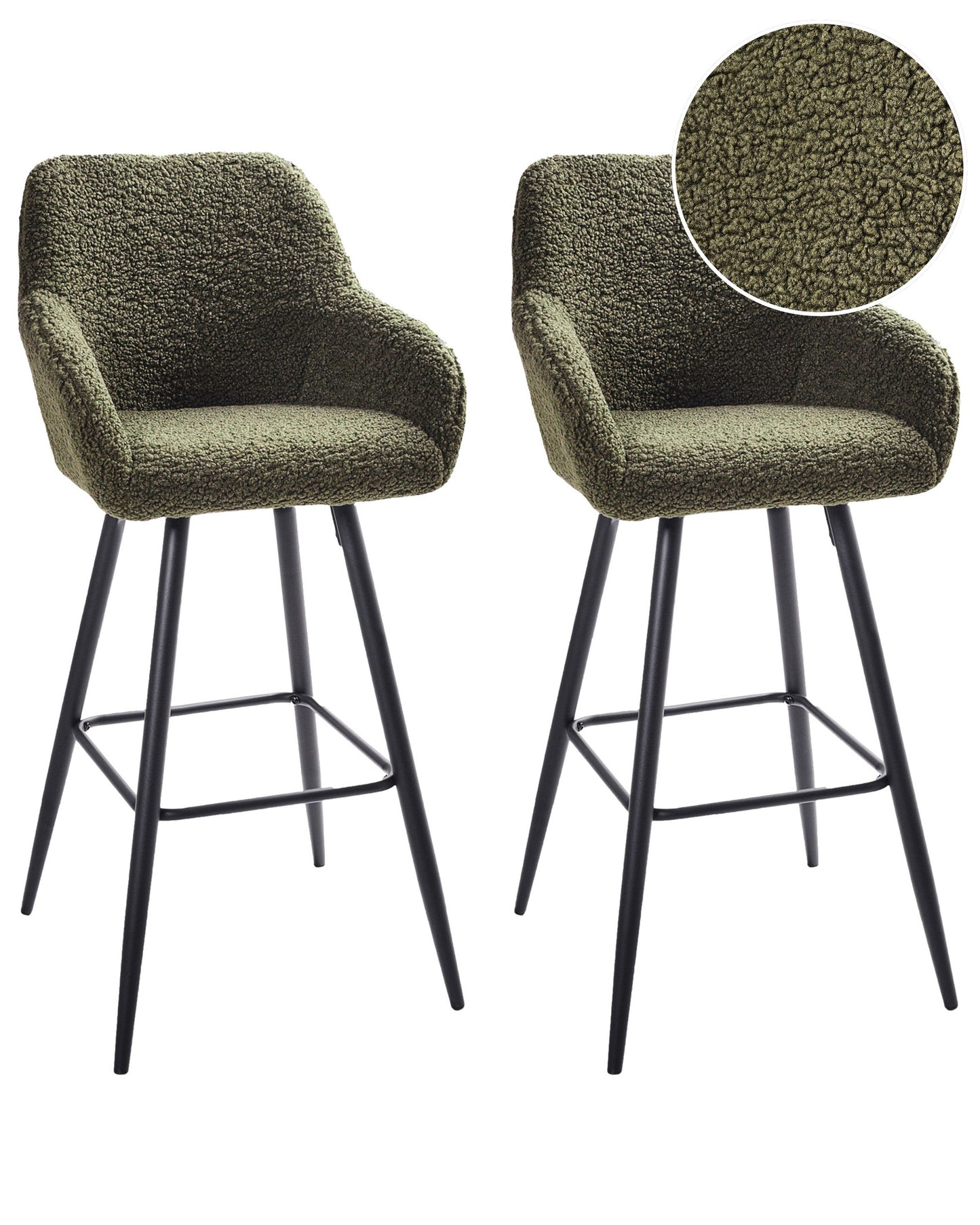 Boucle Bar Stool Set Of 2 Dark Green With Arms Backrest