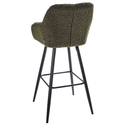 Boucle Bar Stool Set Of 2 Dark Green With Arms Backrest