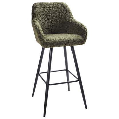 Boucle Bar Stool Set Of 2 Dark Green With Arms Backrest