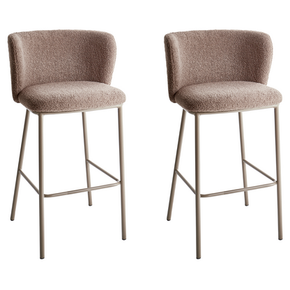 Set of 2 Bar Chairs Brown Boucle Armless With Black Legs