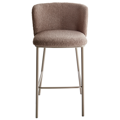 Set of 2 Bar Chairs Brown Boucle Armless With Black Legs
