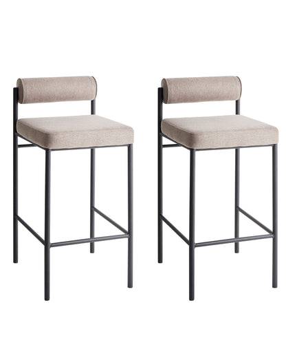 Taupe Bar Chairs Set of 2 With Roll Backrest Black Metal Legs Armless Modern Dining Stools