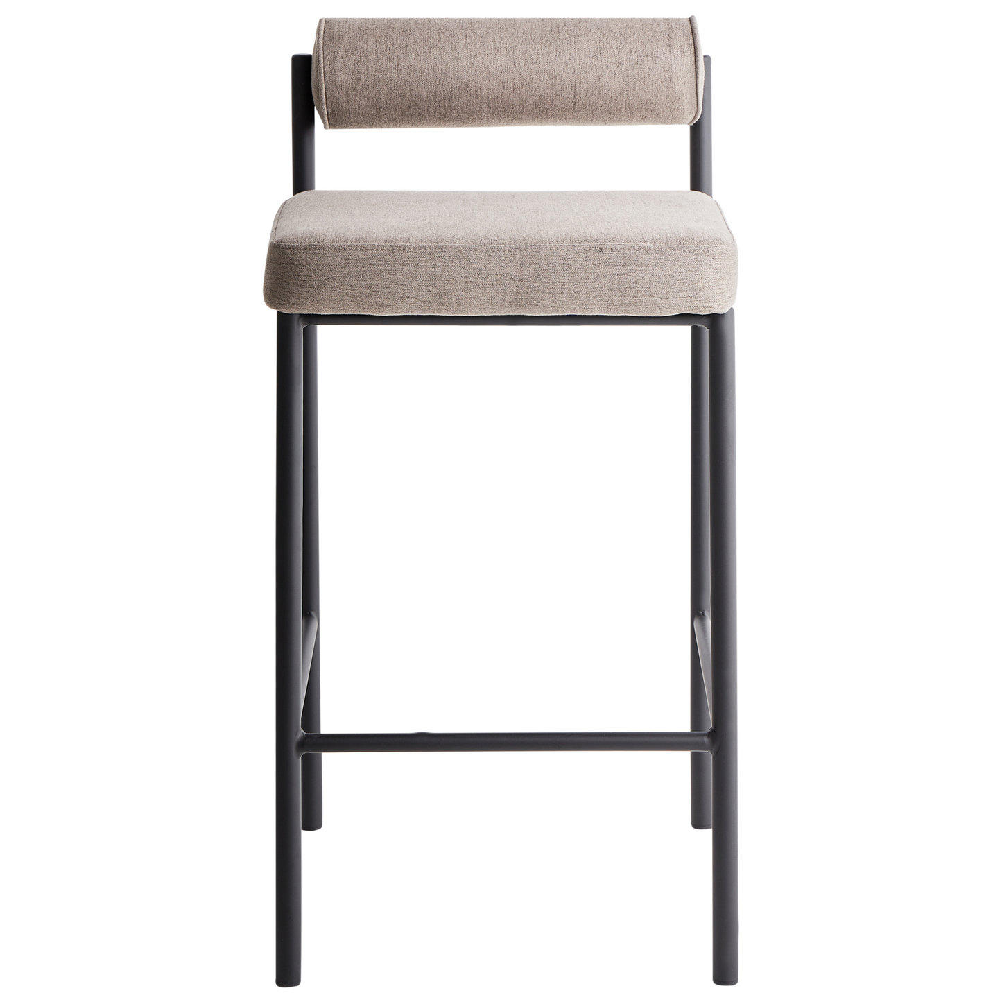 Taupe Bar Chairs Set of 2 With Roll Backrest Black Metal Legs Armless Modern Dining Stools