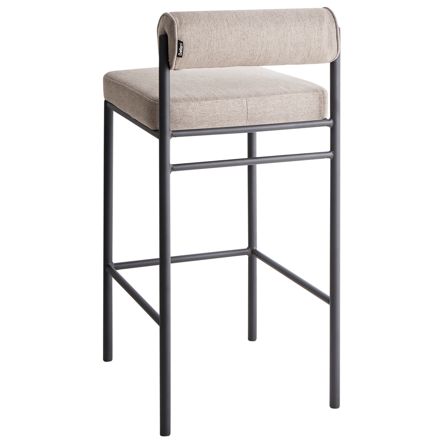 Taupe Bar Chairs Set of 2 With Roll Backrest Black Metal Legs Armless Modern Dining Stools