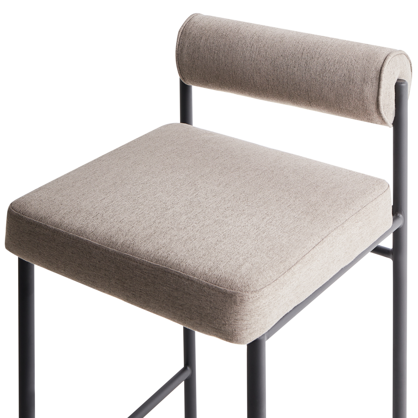 Taupe Bar Chairs Set of 2 With Roll Backrest Black Metal Legs Armless Modern Dining Stools