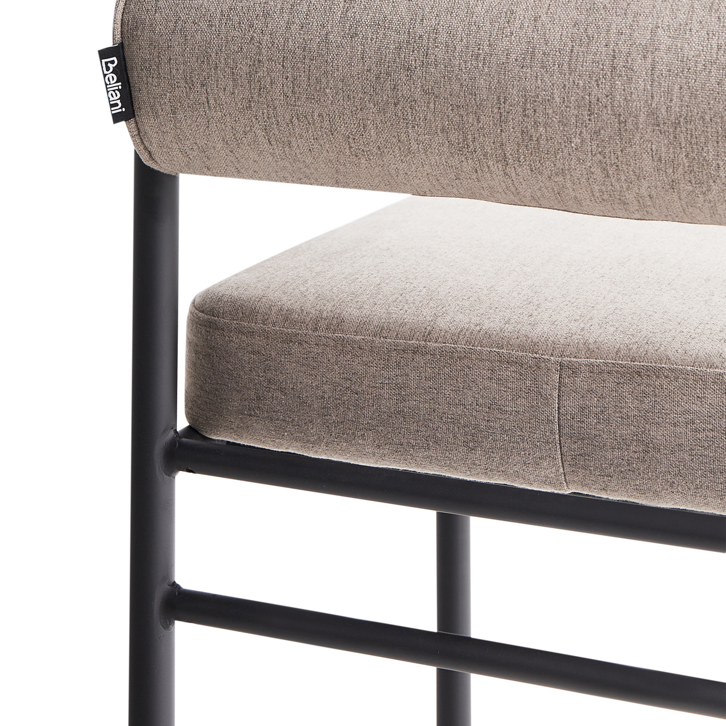 Taupe Bar Chairs Set of 2 With Roll Backrest Black Metal Legs Armless Modern Dining Stools
