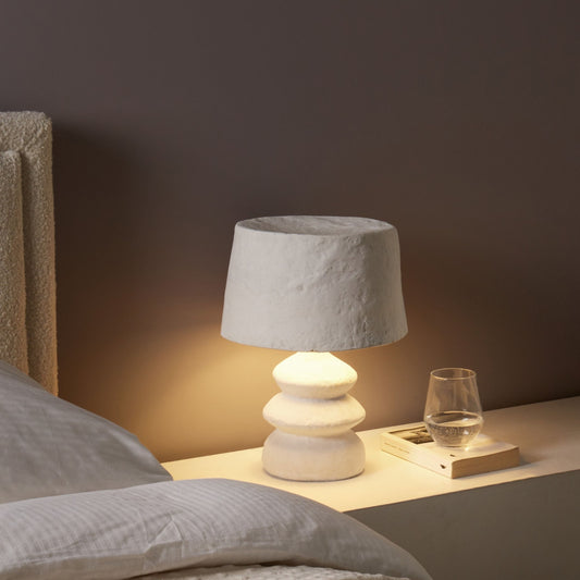 Handcrafted White Paper Mache Table Lamp Bedside