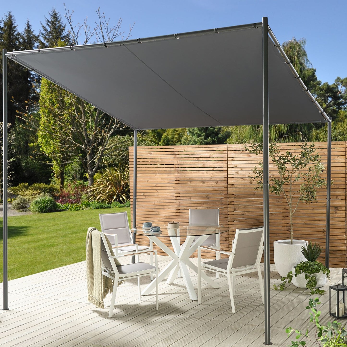 Pergola Dark Grey Polyester Steel 282 x 294cm Garden Pavilion