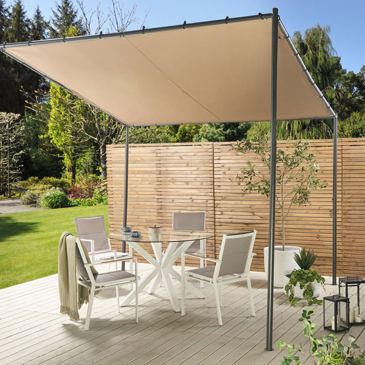 Pergola Taupe Polyester Steel 282 x 294cm Garden Pavilion With Fabric Shade
