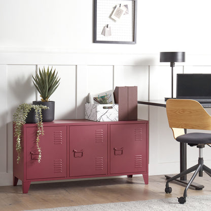 3 Door Sideboard Dark Red Steel With Adjustable Shelves