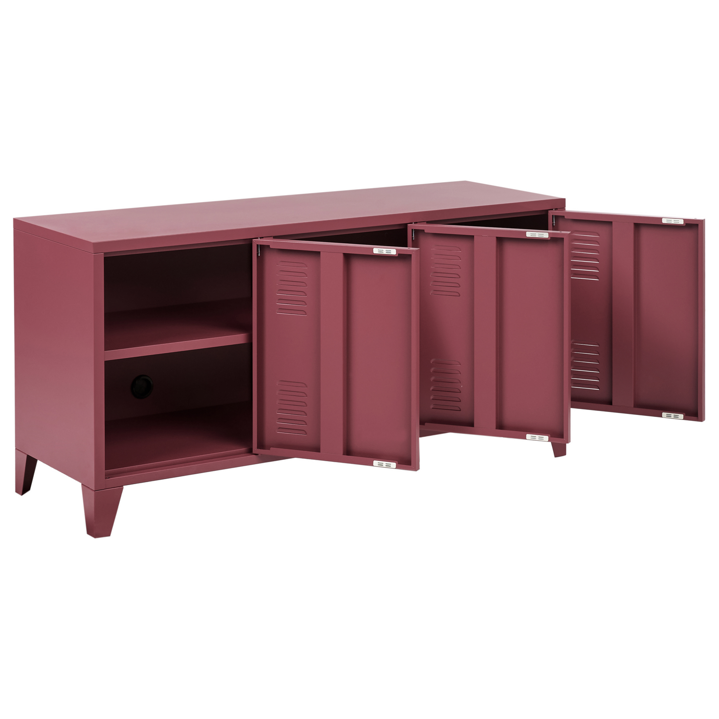 3 Door Sideboard Dark Red Steel With Adjustable Shelves