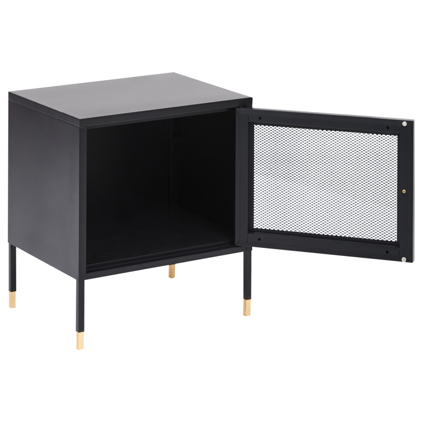Bedside Table Black Steel Powder Coated Mesh Door Nightstand Industrial Storage