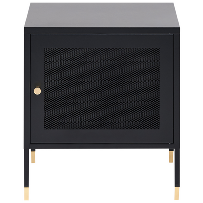 Bedside Table Black Steel Powder Coated Mesh Door Nightstand Industrial Storage