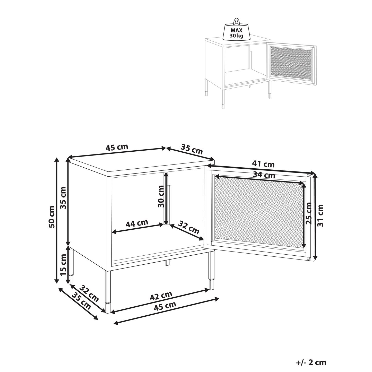 Bedside Table Black Steel Powder Coated Mesh Door Nightstand Industrial Storage