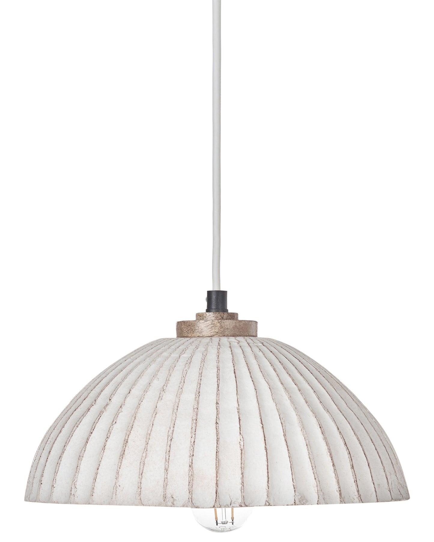 White Paper Mache Pendant Lamp Handmade Shade Organic