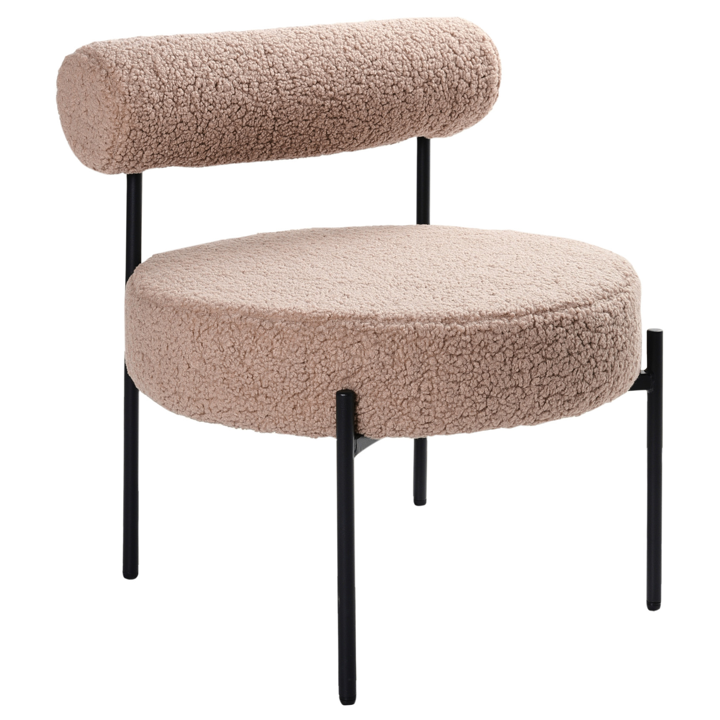 Taupe Boucle Armless Accent Chair Roll Back Black Metal