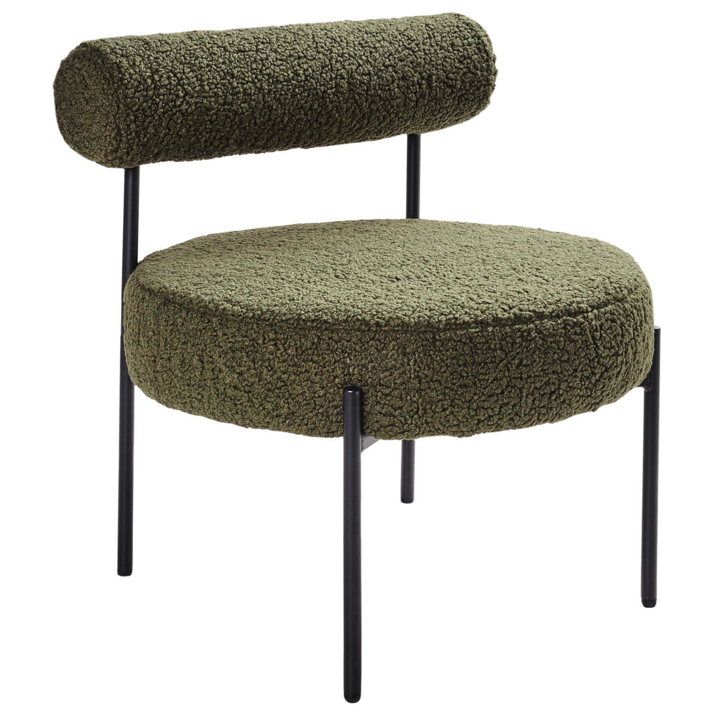 Armless Accent Chair Green Boucle Round Seat Black Metal Frame