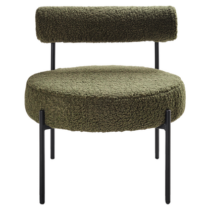 Armless Accent Chair Green Boucle Round Seat Black Metal Frame