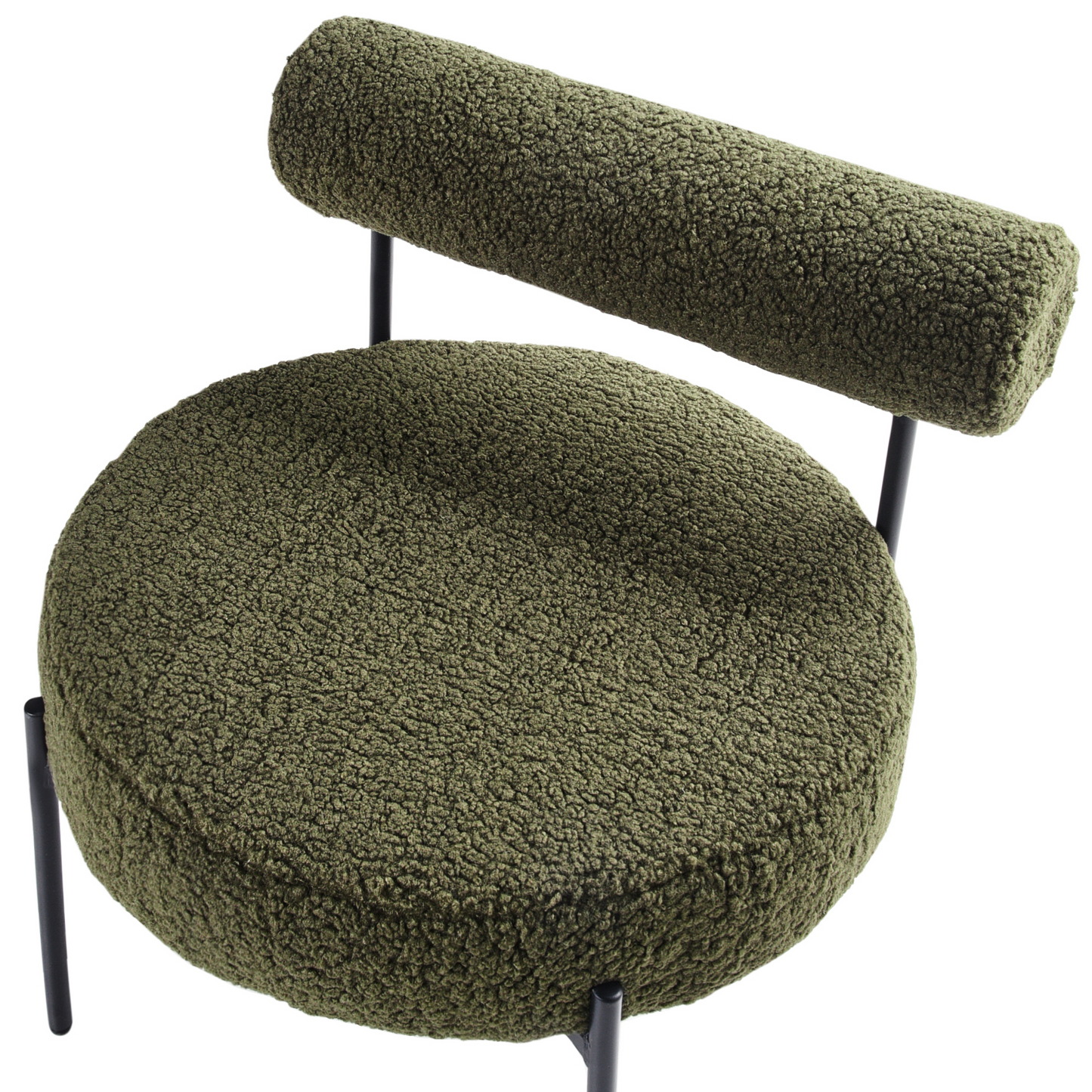 Armless Accent Chair Green Boucle Round Seat Black Metal Frame
