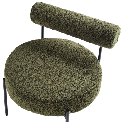 Armless Accent Chair Green Boucle Round Seat Black Metal Frame