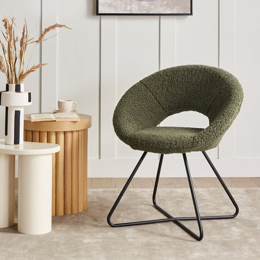 Accent Chair Green Boucle Upholstery Armless Cross Base Steel Frame Retro Design
