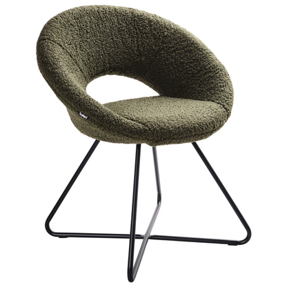 Accent Chair Green Boucle Upholstery Armless Cross Base Steel Frame Retro Design