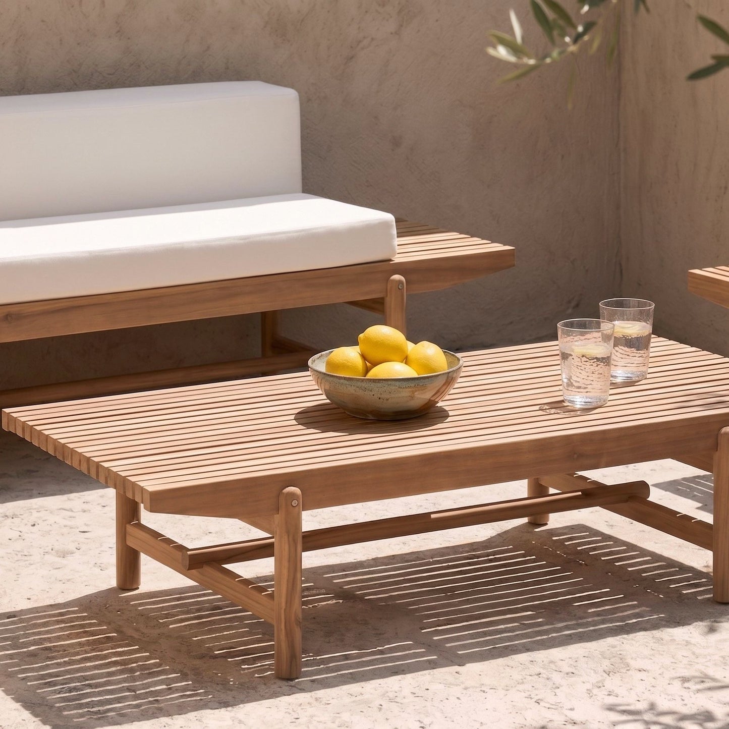 Garden Coffee Table Light Acacia Wood 145 x 79cm Outdoor Rustic