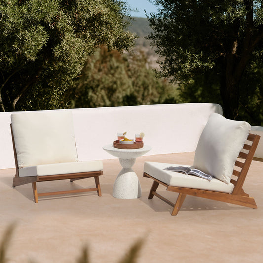 Acacia Living Set Of 2 Low Chairs With Light Wood Cushions