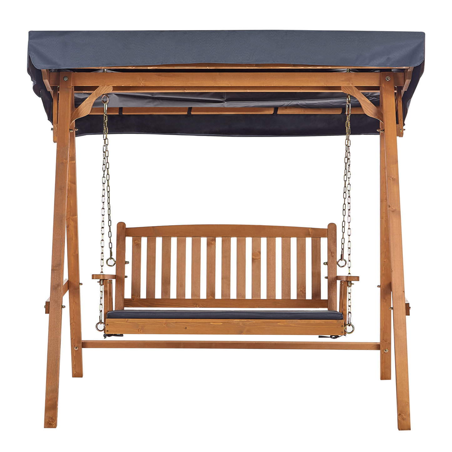 Garden Swing Seat Spruce Wood Frame Dark Grey Canopy 2-Seater