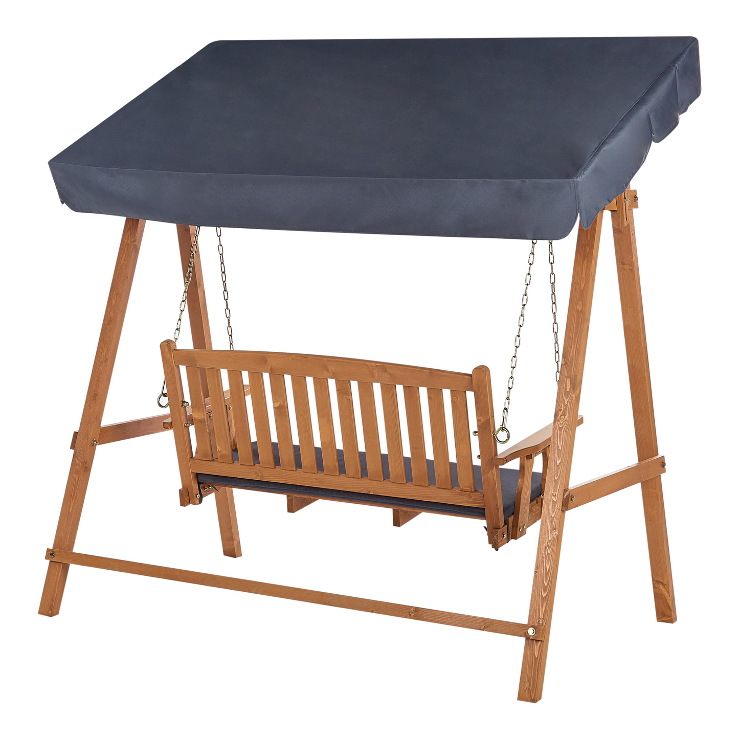 Garden Swing Seat Spruce Wood Frame Dark Grey Canopy 2-Seater