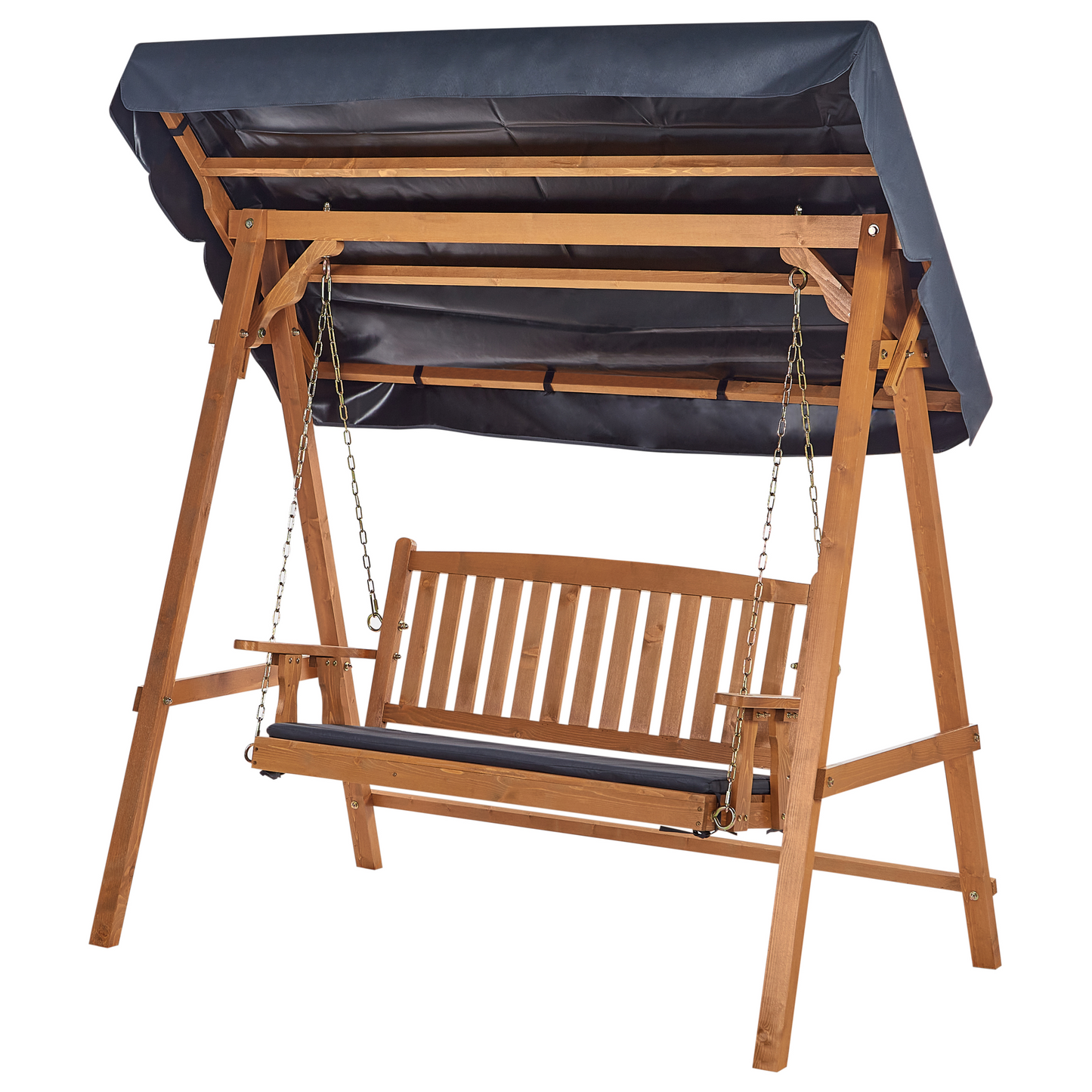 Garden Swing Seat Spruce Wood Frame Dark Grey Canopy 2-Seater