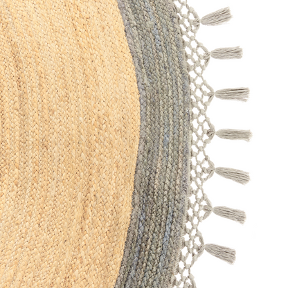 Round Area Rug 200cm Beige And Grey Boho Rustic Handwoven Jute Cotton Blend