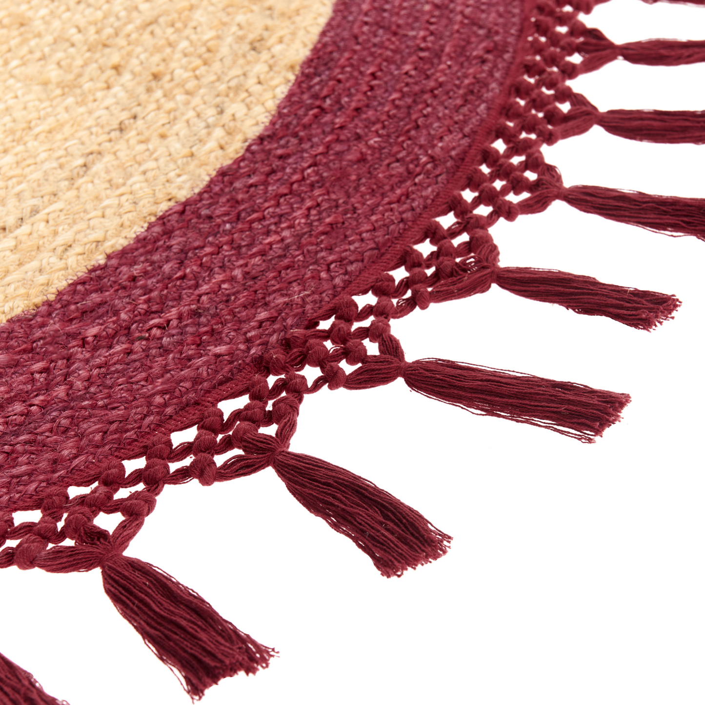 Round Jute Rug Spiral Braided 140cm Boho Beige Red