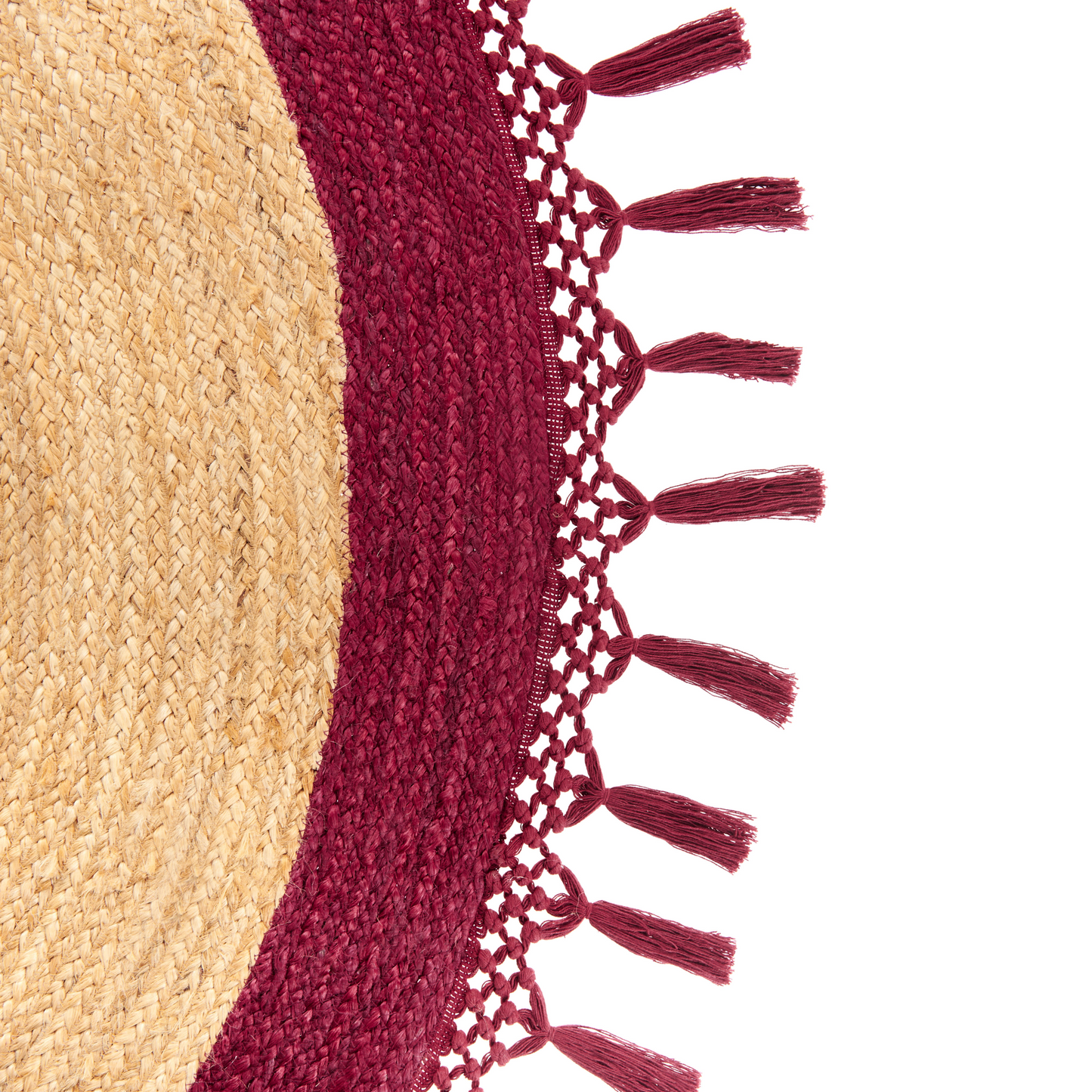 Round Jute Area Rug 200cm Beige Red Handmade Braided Spiral Boho Rustic