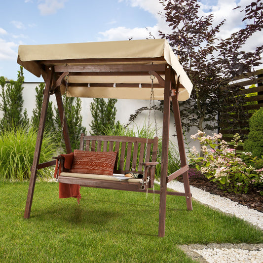 Garden Swing Seat 2 Seater With Canopy Beige Fabric